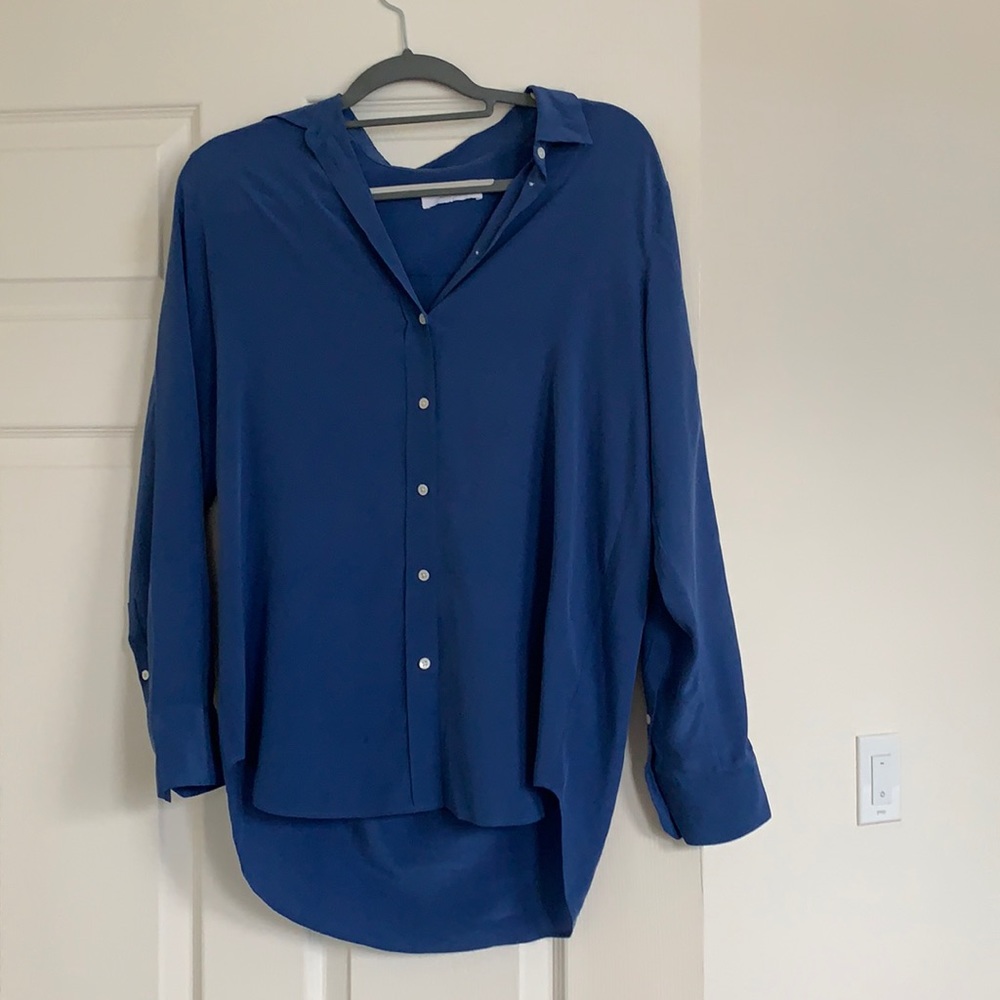 Everlane Blue Silk Long-sleeve Blouse